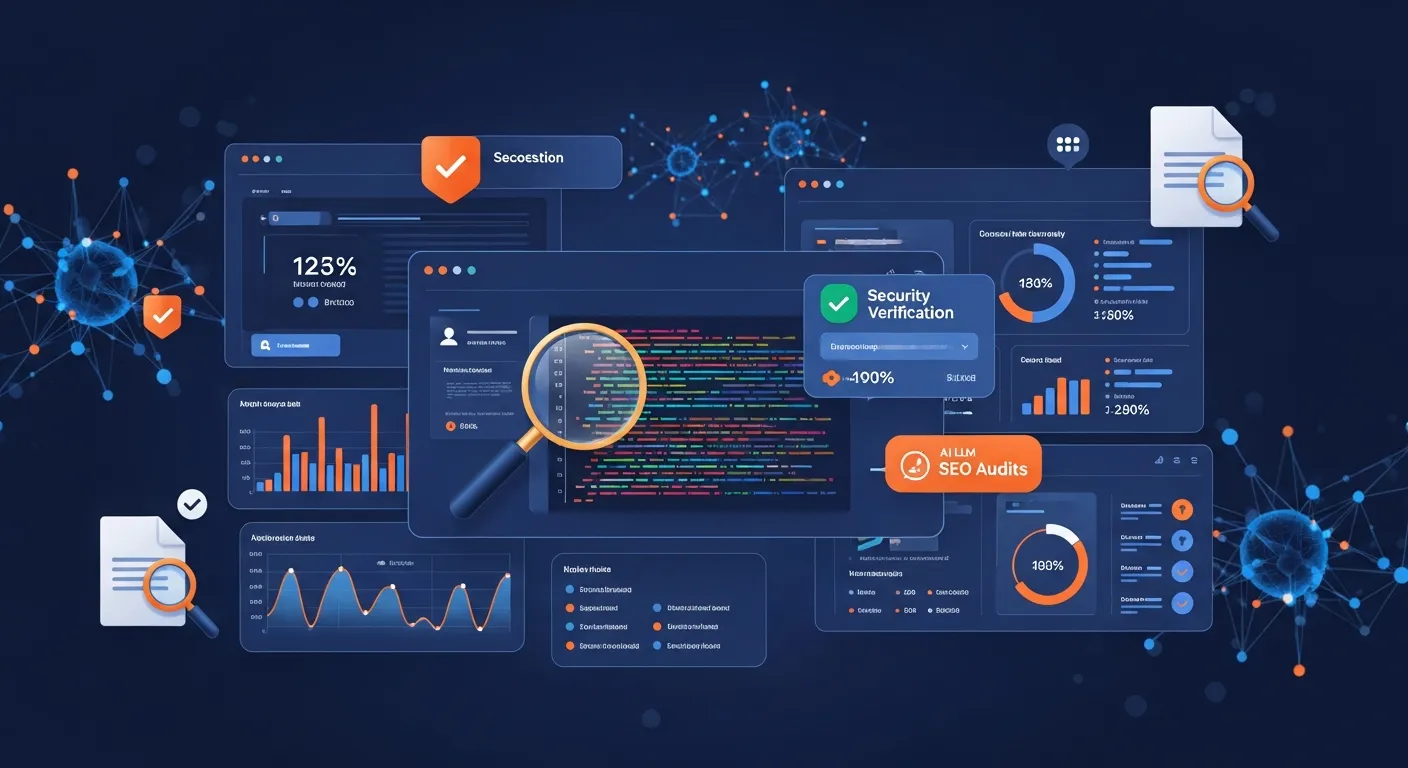 AI LLM SEO audit dashboard showing forensic analysis of website visibility in large language models