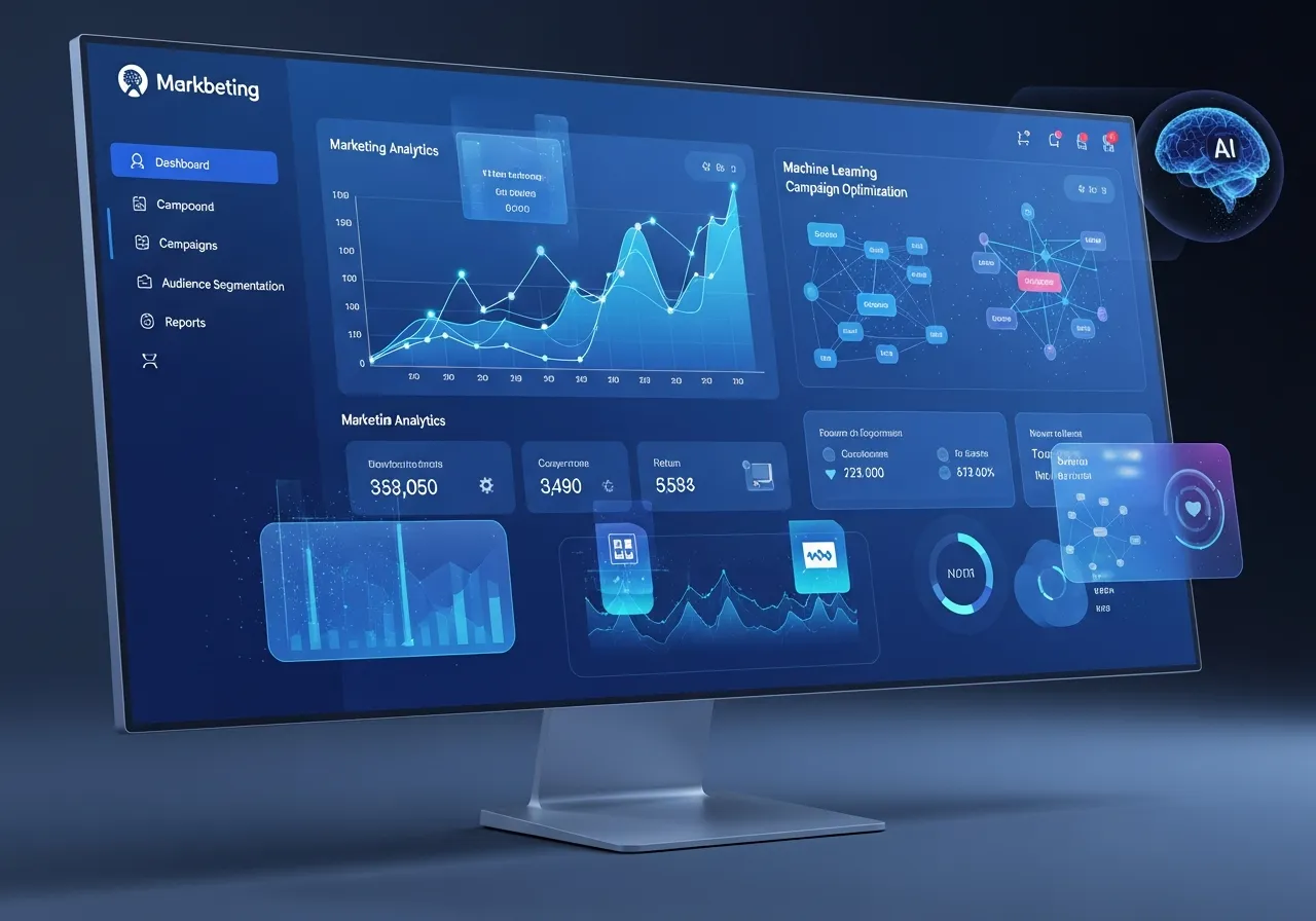 AI marketing automation dashboard with analytics and campaign optimization tools