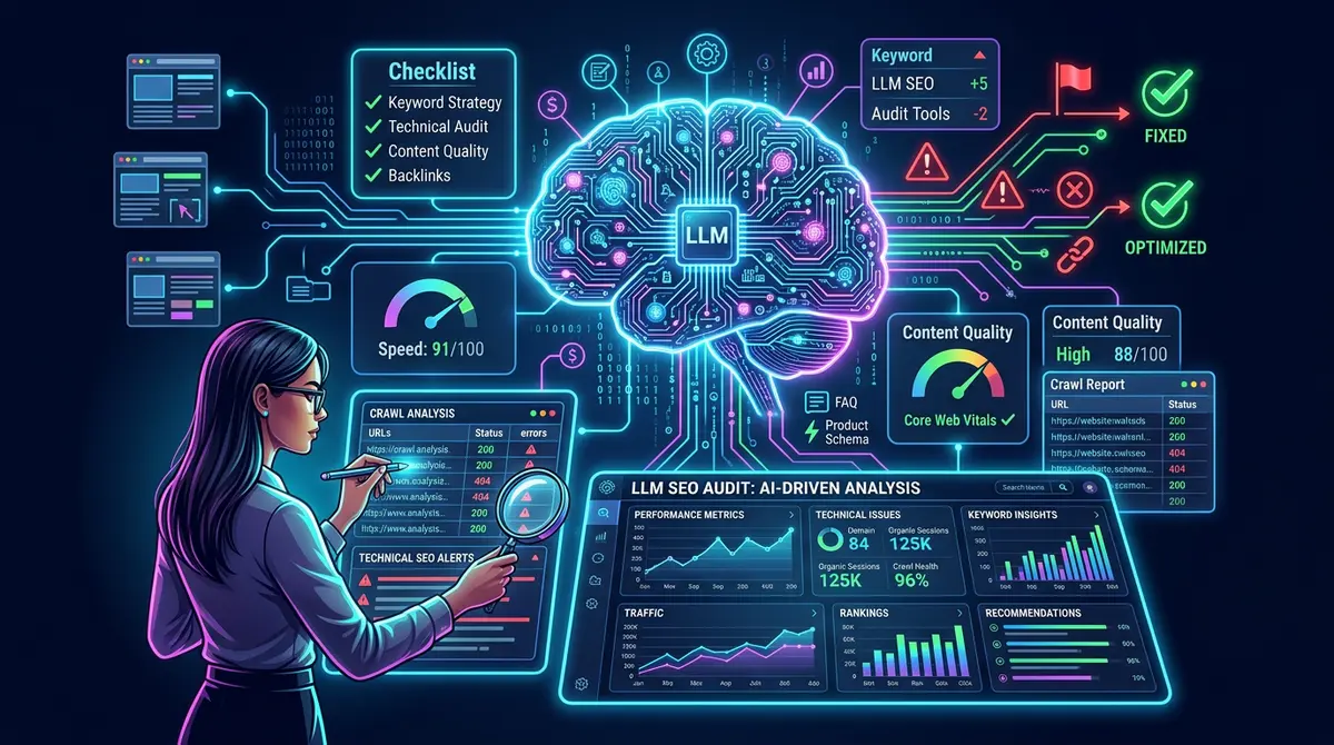 LLM SEO audit forensic analysis showing AI visibility metrics and citation tracking